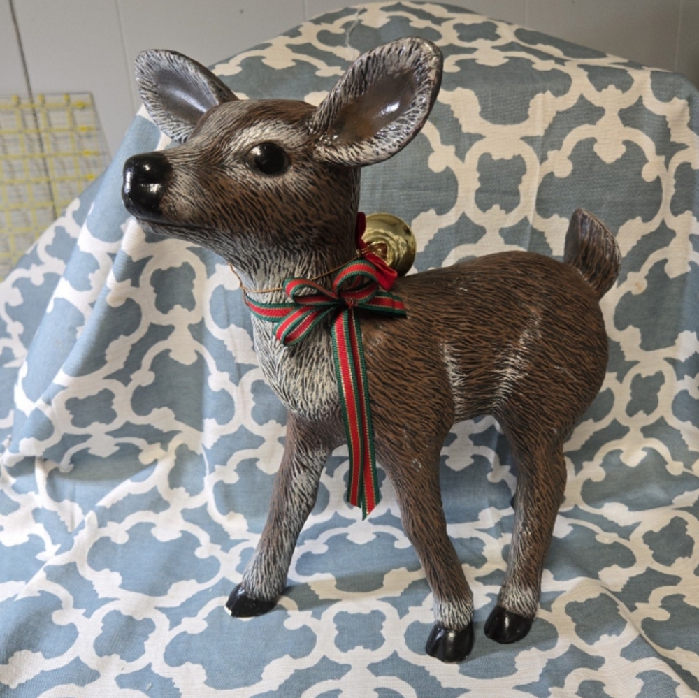 Hand painted ceramic Christmas Reindeer with bell